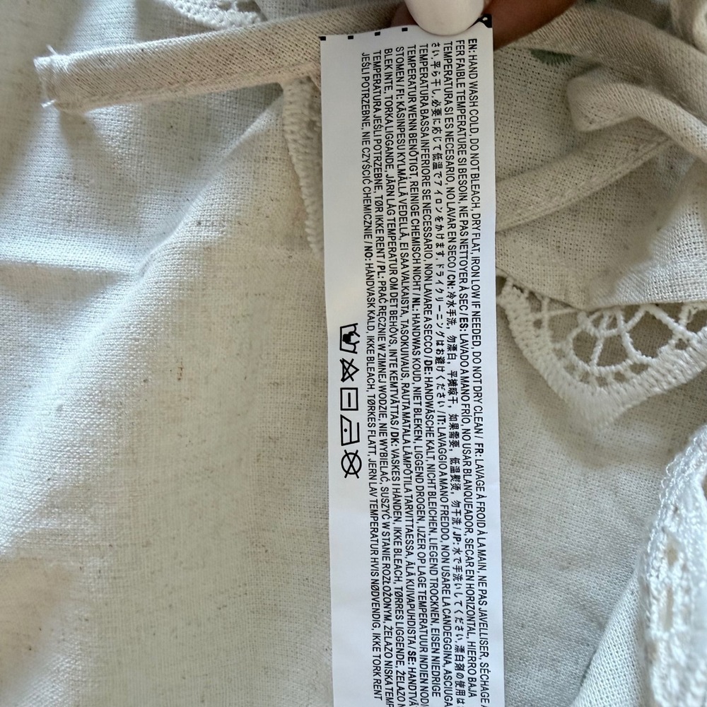 Moon River Embroidered Tie Front Crop Top Linen Blend Floral Scallop Lace Small - Picture 4 of 10